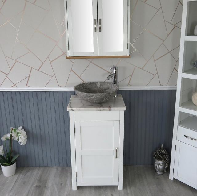 Scrivner 515mm Single Bathroom Vanity with Vessel Stone Basin Brayden Studio Vanity Unit Colour: White on Productcaster.