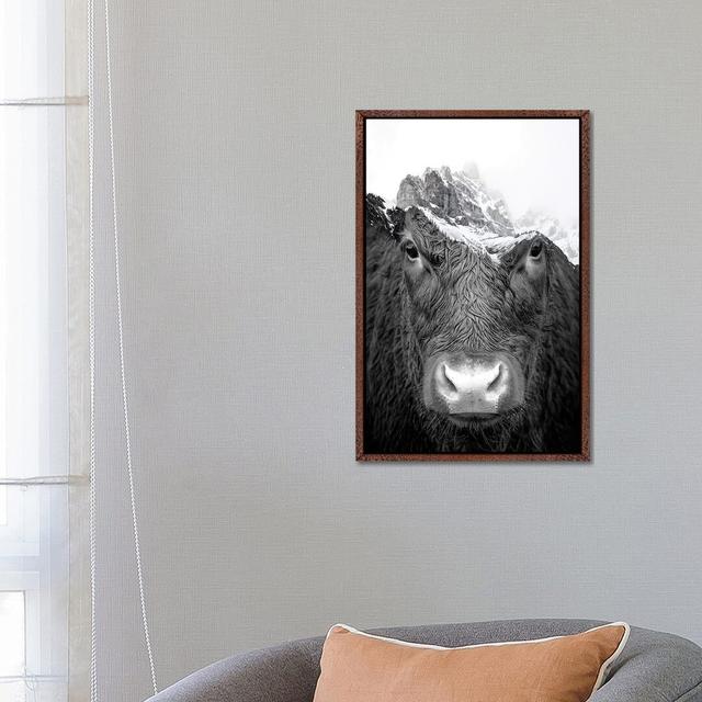 Bull by Paul Haag - Graphic Art Print on Canvas Alpen Home Format: Classic Brown Wood Framed, Size: 66.04cm H x 45.72cm W x 3.81cm D on Productcaster.