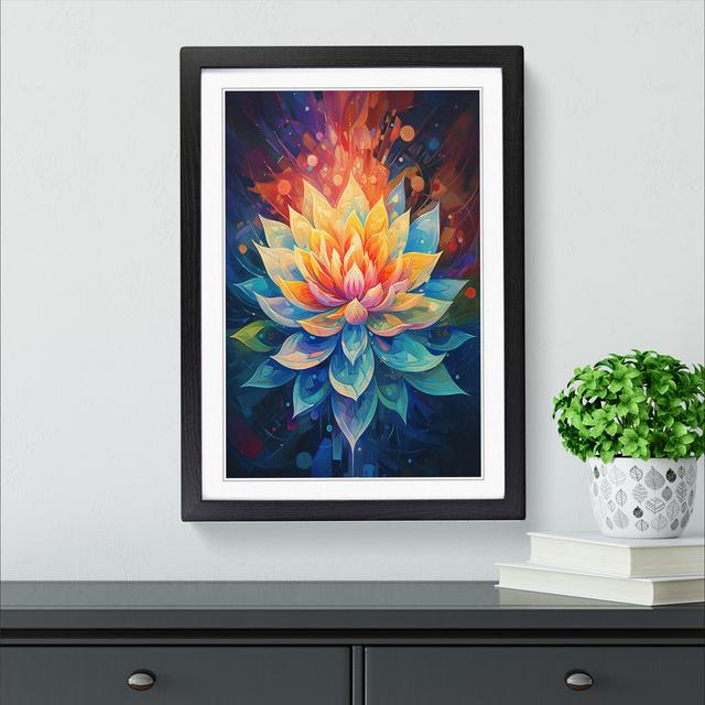 Lotus Flower Orphism Marlow Home Co. Size: 64cm H x 46cm W x 2cm D, Frame Colour: Black on Productcaster.