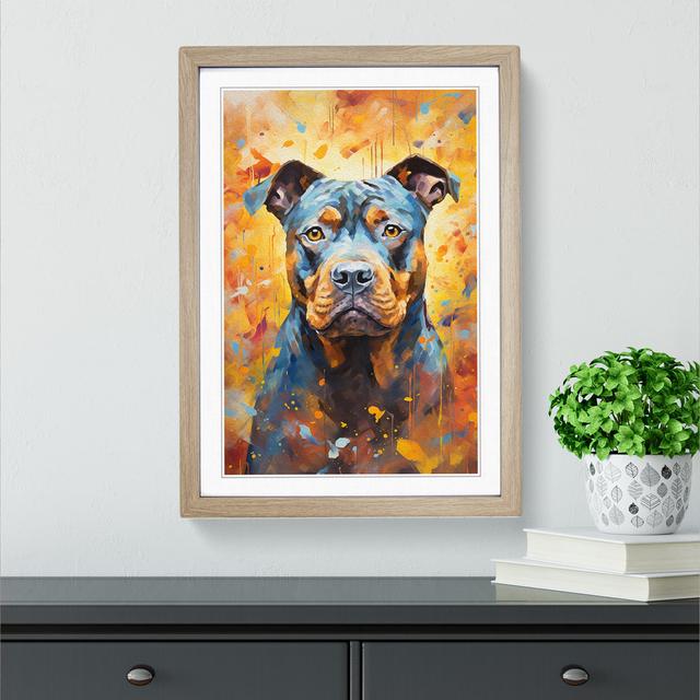 Staffordshire Bull Terrier Impressionism - Single Picture Frame Print on Wood Marlow Home Co. Size: 64cm H x 46cm W x 2cm D, Frame Colour: Oak on Productcaster.