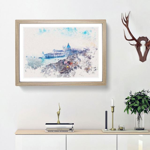 Venice Italy Skyline Watercolour - Picture Frame Graphic Art East Urban Home Size: 62cm H x 87cm W x 2cm D, Frame Option: Oak on Productcaster.