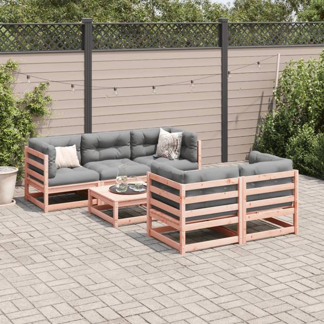 Brayden Studio 6 Piece Garden Sofa Set Solid Wood Douglas Fir Brayden Studio Cushion Colour: Grey, Frame Colour: Brown on Productcaster.