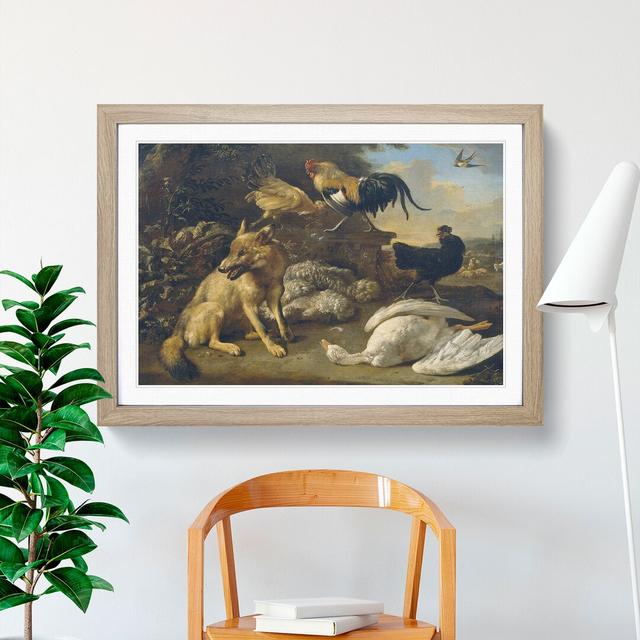 A Fox with Hens and a Goose by Melchior D'Hondecoeter - Picture Frame Painting East Urban Home Frame Option: Oak Framed, Size: 27cm H x 36cm W x 2cm D on Productcaster.