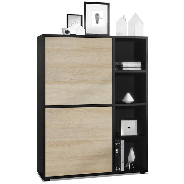 Mccafferty Highboard Metro Lane Colour: Black Matt/Oak Sägerau on Productcaster.