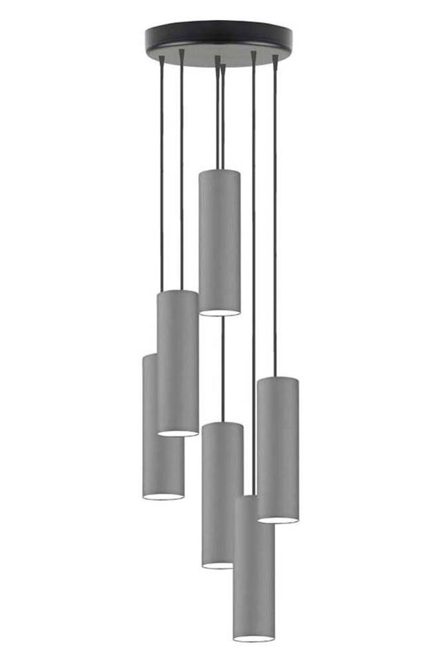 LED-Cluster-Pendelleuchte 6-flammig Denegal Ebern Designs Schirmfarbe: Grau, Ausführung: Schwarz on Productcaster.