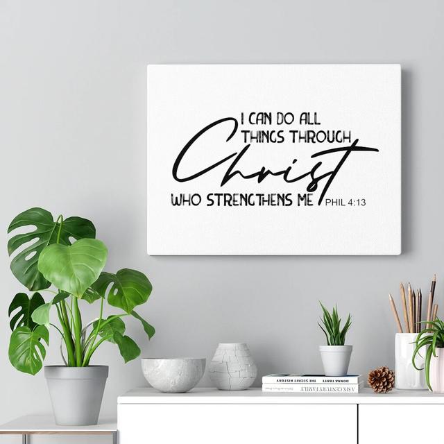 Christ Who Strengthens Me Phil 4:13 - Wrapped Canvas Typography Blue Elephant Size: 61cm H x 76cm W on Productcaster.