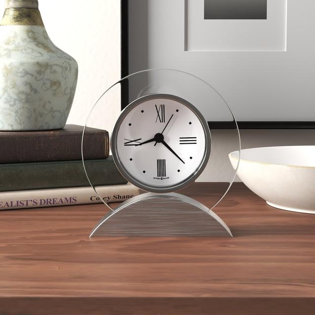 Brayden Modern & Contemporary Analog Metal Quartz Alarm Tabletop Clock in Silver Blue Elephant on Productcaster.