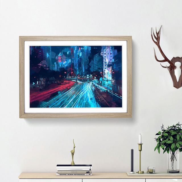 Night Lights of Hong Kong in Abstract - Picture Frame Graphic Art Print East Urban Home Frame Option: Oak Framed, Size: 36cm H x 48cm W x 2cm D on Productcaster.