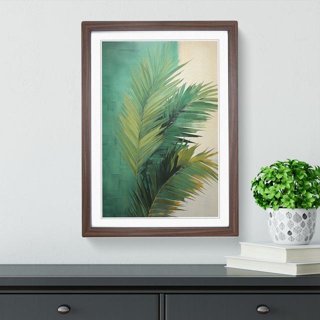 Palm Leaf Gestural - Single Picture Frame Print on Wood 17 Stories Format: Walnut Framed, Size: 64cm H x 46cm W x 2" D on Productcaster.