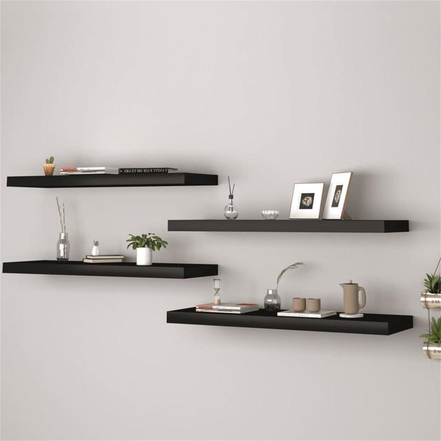 Jaiyah 4 Piece Floating Shelf (Set of 4) Ebern Designs Size: 3.8 cm H x 80 cm W x 23.5 cm D, Finish: Black on Productcaster.