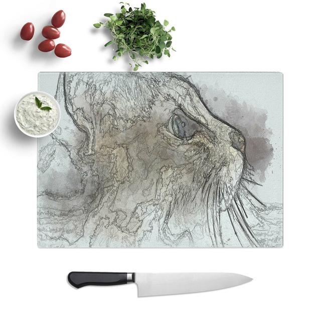 Tempered Glass Curious Cat Chopping Board East Urban Home Size: 39 cm W x 28.5 cm L on Productcaster.