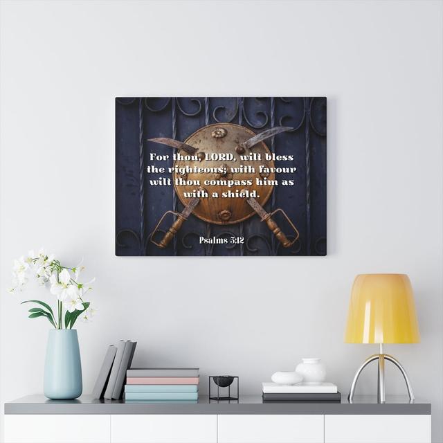 Bless the Righteous Psalm 5:12 - Wrapped Canvas Typography Blue Elephant Size: 61cm H x 76cm W on Productcaster.