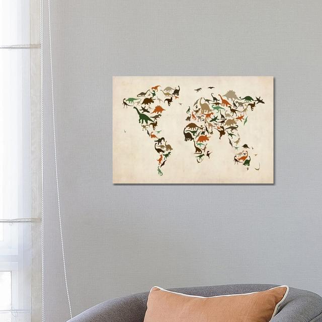 Dinosaurs Map of the World III by Michael Tompsett - Wrapped Canvas Painting ClassicLiving Size: 45.72cm H x 66.04cm W x 1.91cm D on Productcaster.