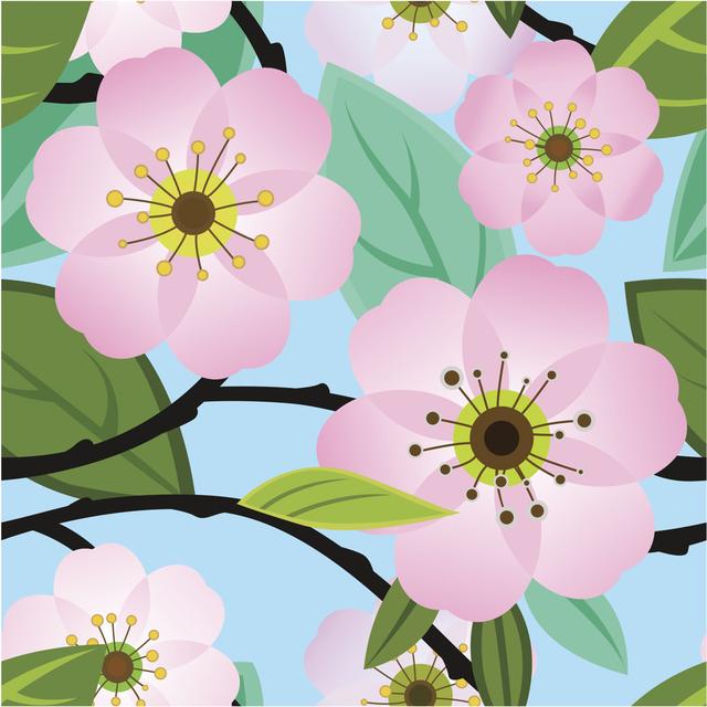 Cherry Blossom Seamless Pattern by AlexandraStock - Wrapped Canvas Graphic Art ClassicLiving Size: 76cm H x 76cm W x 3.8cm D on Productcaster.