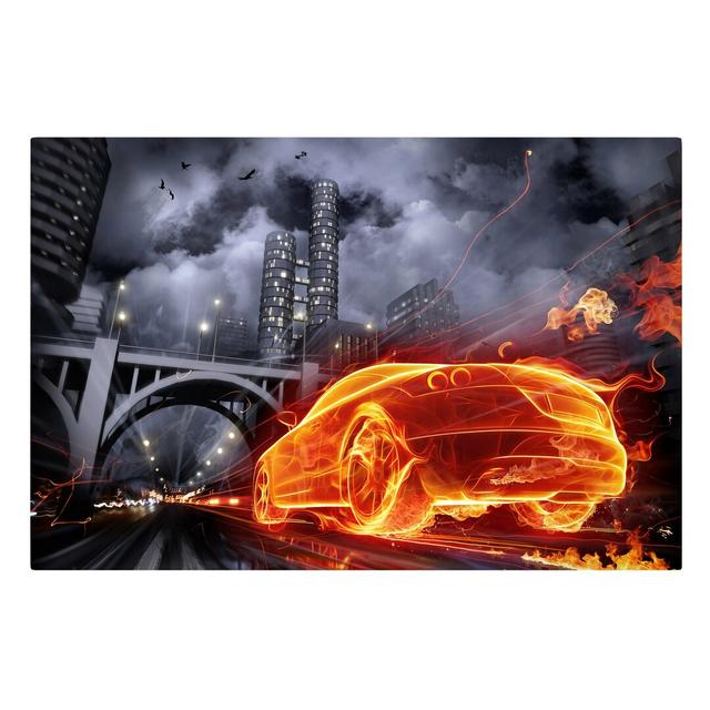 Fire Car - Wrapped Canvas Graphic Art Ebern Designs Format: 260g/m² canvas, Size: 40cm H x 60cm W on Productcaster.