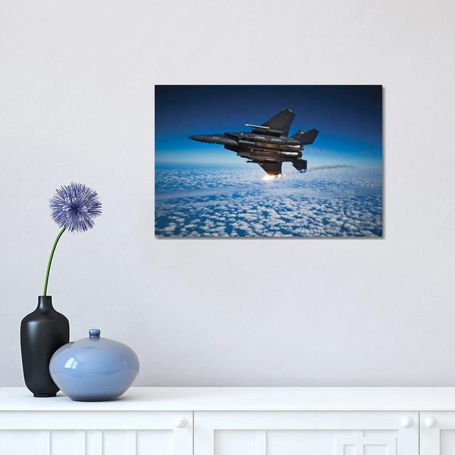 F-15E Strike Eagle Aircraft Releases Flares I - Wrapped Canvas Print Borough Wharf Size: 30.48cm H x 45.72cm W x 1.91cm D on Productcaster.