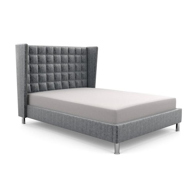 Hart Bridgeholme Upholstered Bed Frame Canora Grey Size: Double (4'6), Upholstery Material: Crushed Velvet, Upholstery Colour: Silver on Productcaster.