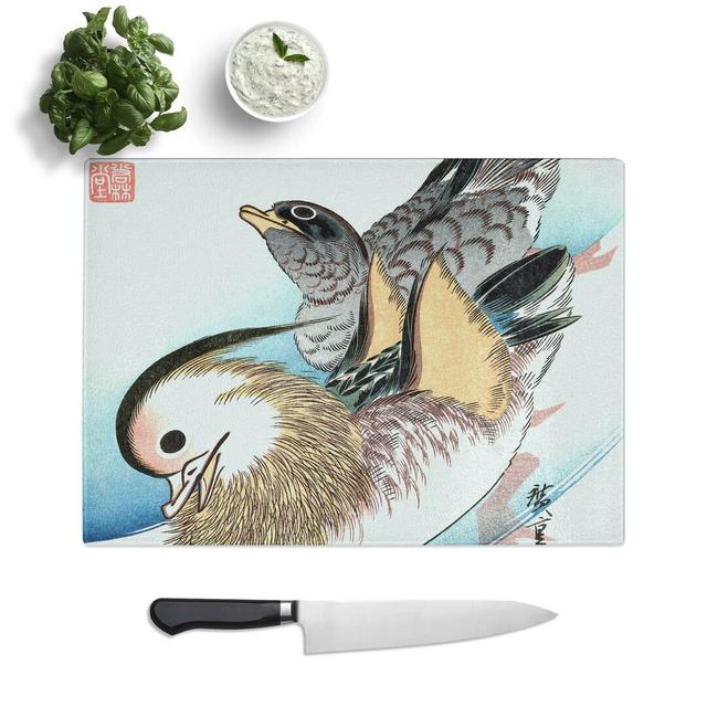 Glass Mandarin Ducks by Utagawa Hiroshige Chopping Board East Urban Home Size: 39 cm W x 28.5 cm L on Productcaster.