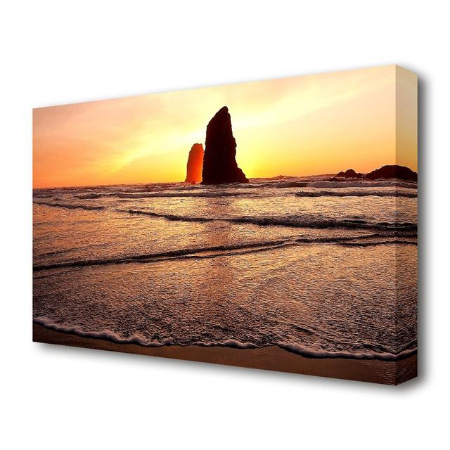 Beach Rock Sunrise - Wrapped Canvas Photograph Print East Urban Home Size: 101.6 cm H x 142.2 cm W on Productcaster.