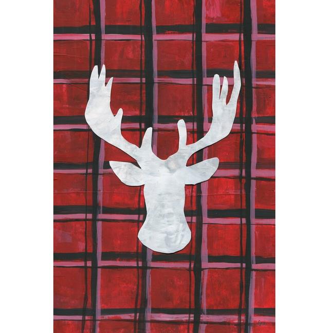 "Deer on Plaid" Watercolour Painting Print on Wrapped Canvas East Urban Home Size: 61cm H x 41cm W x 3.81cm D on Productcaster.