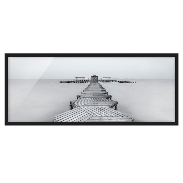 Picture With Frame - Wooden Pier And Black And White - Landscape Panorama Highland Dunes Size: 40cm H x 100cm W x 2cm D, Frame Option: Black Framed on Productcaster.