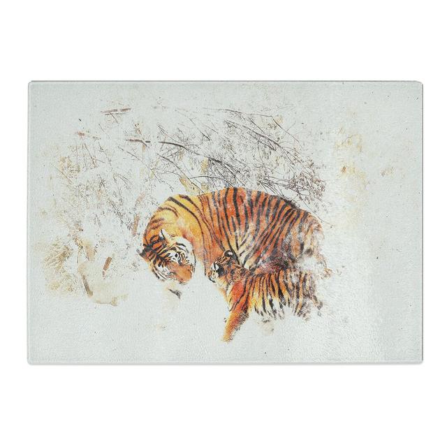 Tempered Glass Mother Tiger & Cub in Winter Chopping Board East Urban Home Size: 20 cm x 28.5 cm on Productcaster.