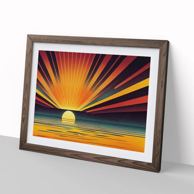 Art Deco Sunrise Abstract House of Hampton Size: 46cm H x 64cm W , Frame Colour: Brown on Productcaster.