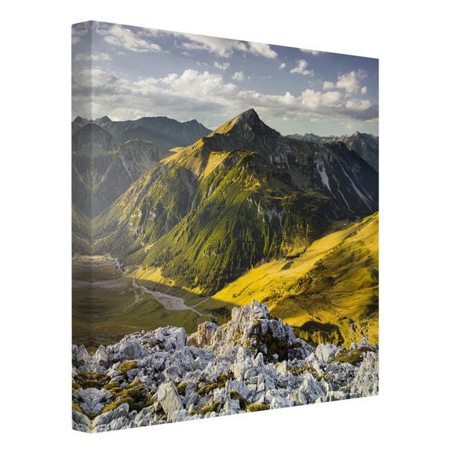 Mountains and Valley of the Lechtal Alps in Tirol - Wrapped Canvas Photograph Union Rustic Format: Recycled Canvas 330g/m², Size: 60cm H x 60cm W on Productcaster.