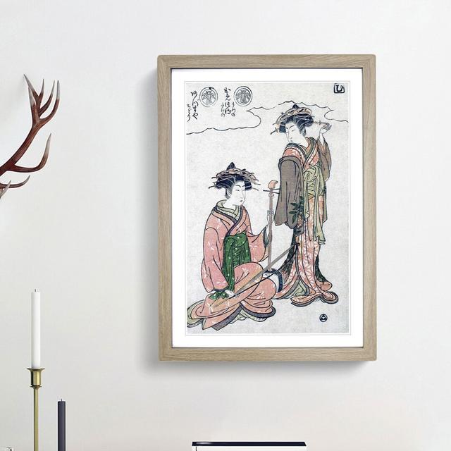 Two Geisha by Isoda Koryusai - Picture Frame Painting Print East Urban Home Frame Option: Oak Framed, Size: 48cm H x 36cm W x 2cm D on Productcaster.