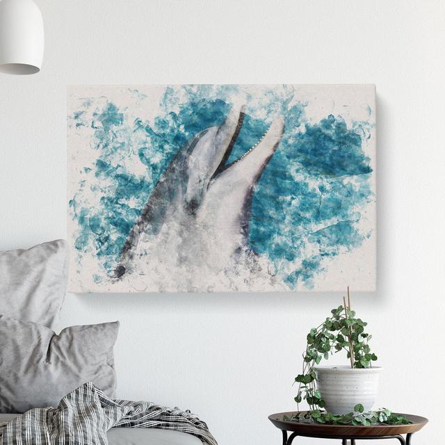 Dolphin - Wrapped Canvas Painting East Urban Home Size: 35cm H x 50cm W x 3cm D on Productcaster.