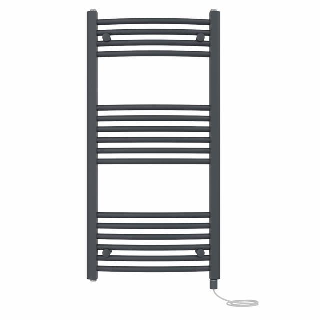 Curved Prefilled Electric Heated Towel Rail Belfry Bathroom Finish: Anthracite, Size: 100cm H x 50cm W x 5.2cm D on Productcaster.