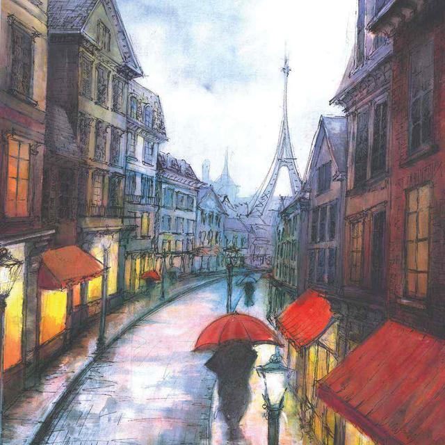 Rainy Paris 3 - Wrapped Canvas Painting ClassicLiving Size: 30cm H x 30cm W x 3.8cm D on Productcaster.