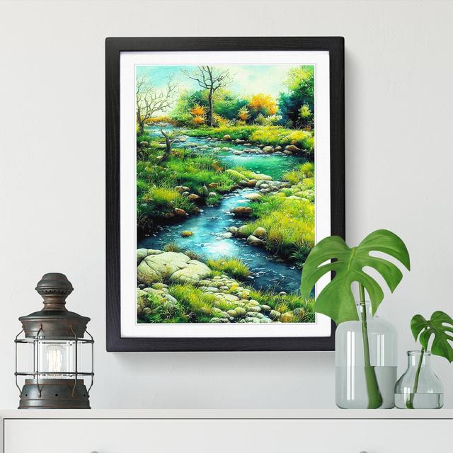 Watercolour Babbling Brook Vol.2 - Picture Frame Print Big Box Art Size: 46cm H x 34cm W x 2cm D, Frame Colour: Walnut on Productcaster.