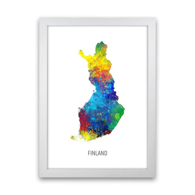 Finland Watercolour Map by Michael Tompsett - Graphic Art Latitude Run Format: White Framed, Size: 88cm H x 64cm W x 3cm D on Productcaster.