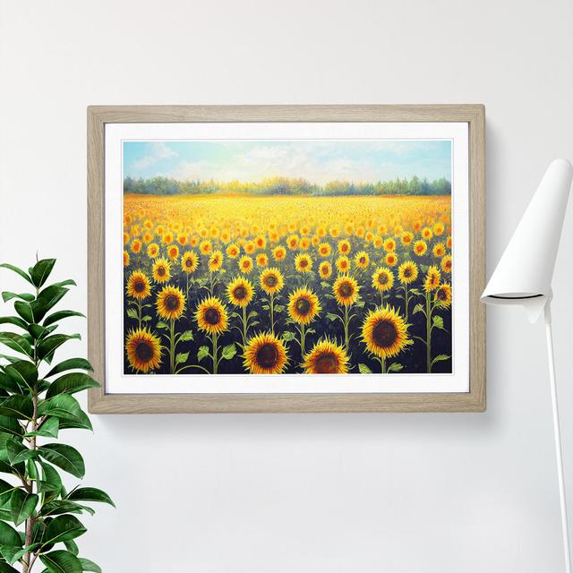 Iconic Sunflower Field - Picture Frame Painting Brambly Cottage Size: 25cm H x 34cm W x 2cm D, Frame Colour: Oak on Productcaster.