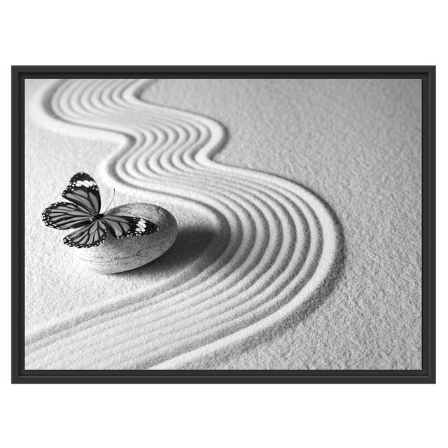 Gerahmtes Wandbild Zen Schmetterling Kunst B&W East Urban Home Größe: 60 cm H x 80 cm B x 2,4 cm T, Farbe: Grau on Productcaster.