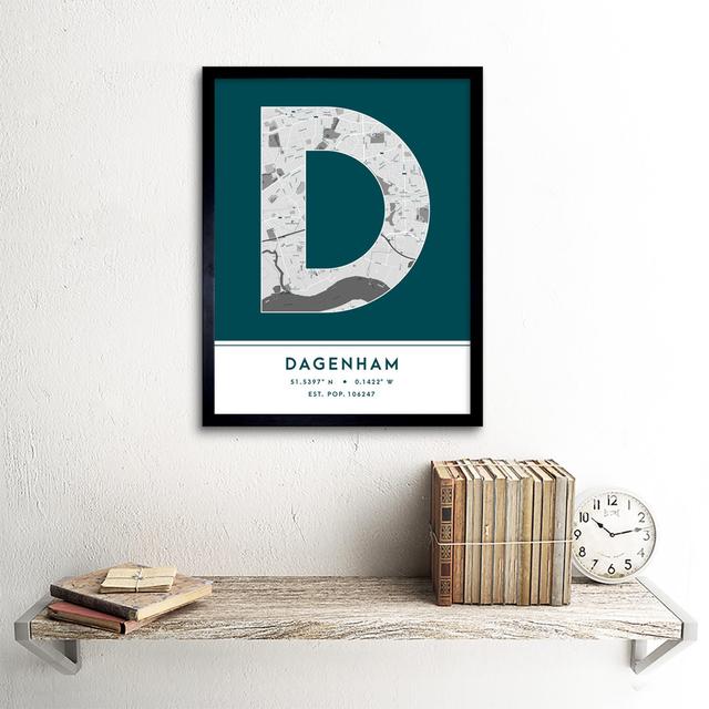 Dagenham City Map Dagenham Teal - Single Picture Frame Typography Wee Blue Coo on Productcaster.