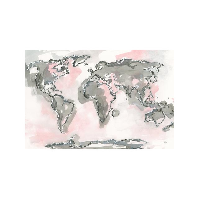 World Map Blush by Chris Paschke - Painting on Canvas Ebern Designs Size: 45.72cm H x 66.04cm W x 3.81cm D, Format: Wrapped Canvas on Productcaster.