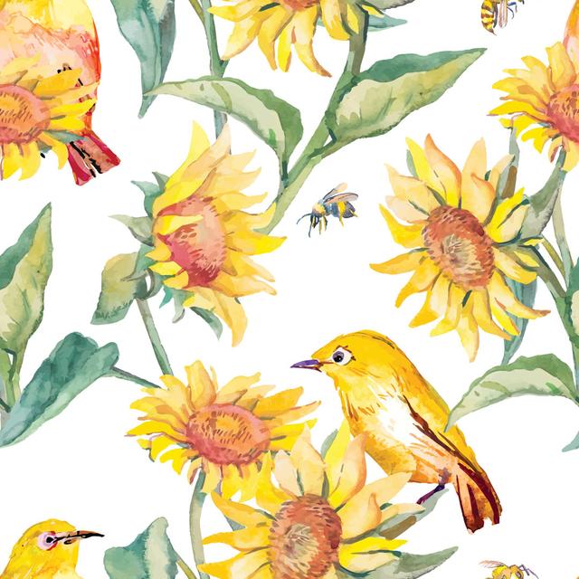 White-Eye Bird, Sunflower by ElizavetaBoyur - Wrapped Canvas Print Brambly Cottage Size: 51cm H x 51cm W on Productcaster.