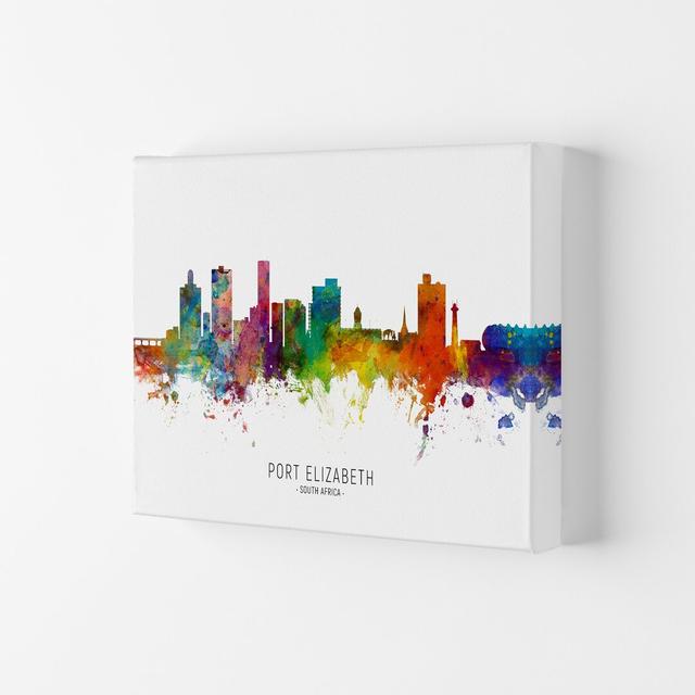 Port Elizabeth South Africa Skyline by Michael Tompsett - Graphic Art Latitude Run Format: Wrapped Canvas, Size: 21cm H x 29.7cm W x 4cm D on Productcaster.