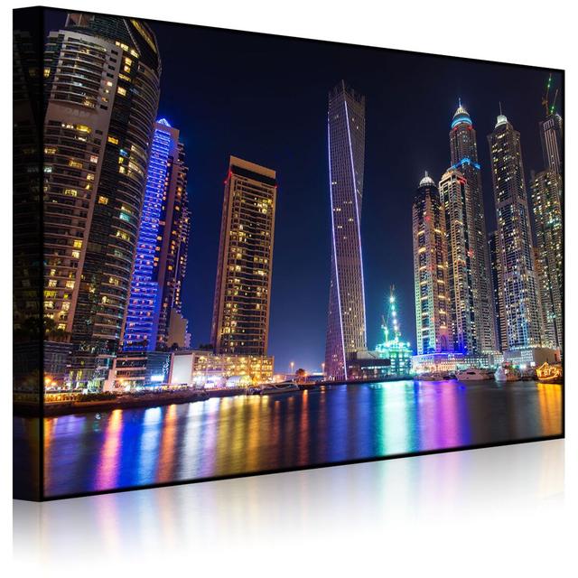 Dubai Marina Bay by No - Wrapped Canvas Print lightbox-multicolor Frame Option: Without lighting, Size: 70cm H x 100cm W x 4.5cm D on Productcaster.