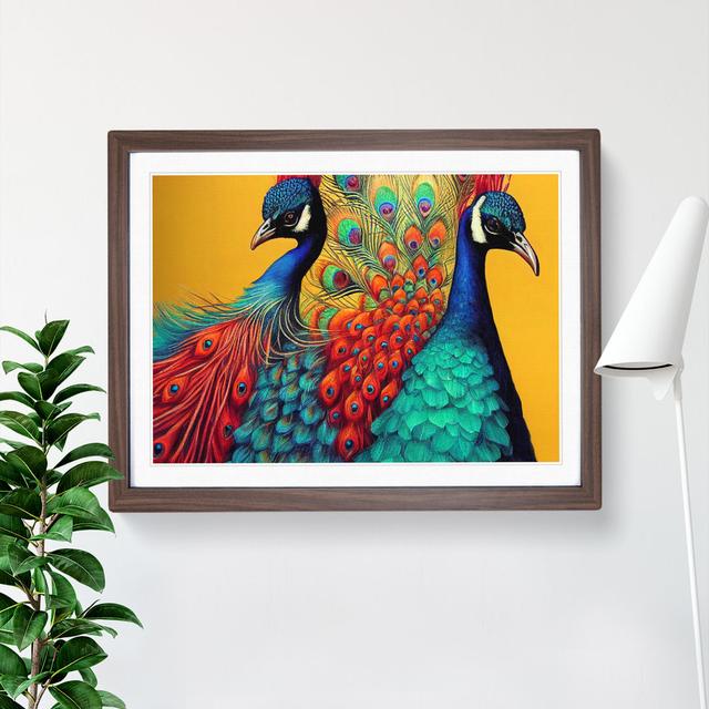 XH1022-6749X Pair Of Peacocks - Single Picture Frame Print Latitude Vive Frame Colour: Walnut, Size: 34cm H x 46cm W x 2cm D on Productcaster.