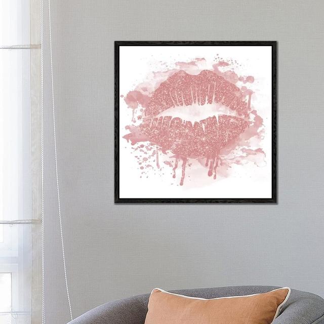 Rose Gold Lips by Natalie Carpentieri - Print on Canvas 17 Stories Size: 66.04cm H x 66.04cm W x 3.81cm D, Format: Black Framed Canvas on Productcaster.