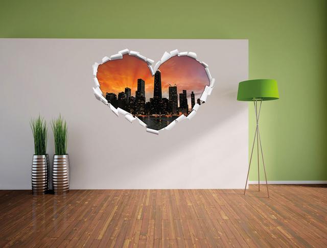 Wandtattoo Wunderbare Chicago-Wolkenkratzer-Silhouette bei Sonnenuntergang East Urban Home Größe: 64,5 cm H x 92 cm B x 0,02 cm T on Productcaster.