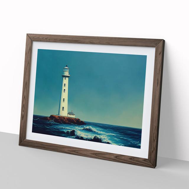 Captivating Lighthouse - Picture Frame Graphic Art Breakwater Bay Format: Oak, Size: 46cm H x 64cm W x 2cm D on Productcaster.