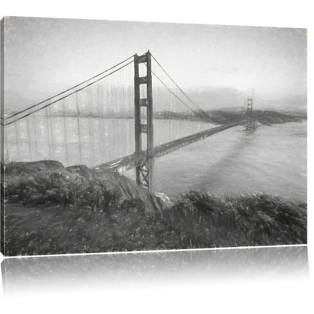 Leinwandbild Golden Gate Bridge in Schwarz/Weiß East Urban Home Größe: 80 cm H x 120 cm B on Productcaster.