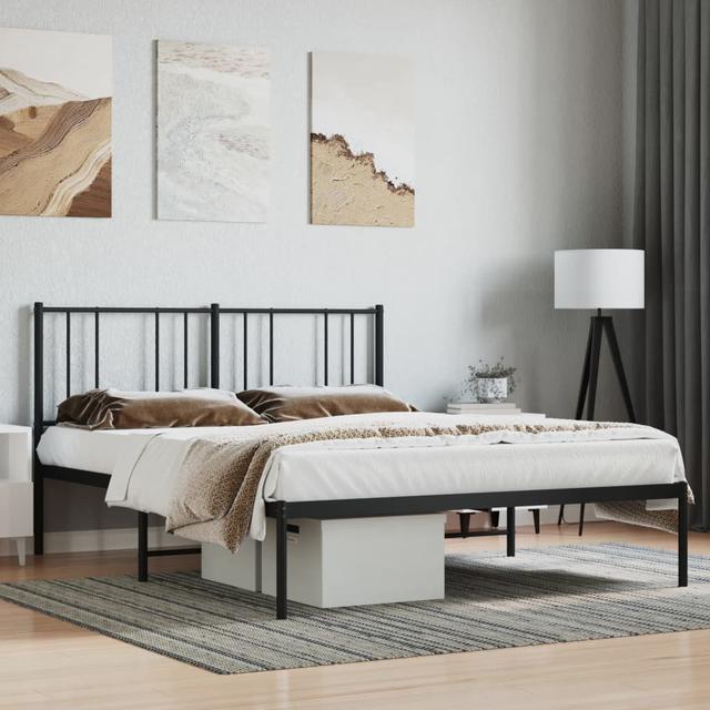 Latitude Run Metal Bed Frame With Headboard Black 183X213 Cm Latitude Run Size: European Double (140 x 200cm) on Productcaster.