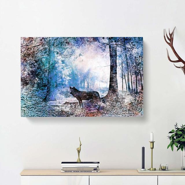 Wolf in a Magical Forest in Abstract - Wrapped Canvas Painting Print East Urban Home Size: 35cm H x 50cm W x 3cm D on Productcaster.