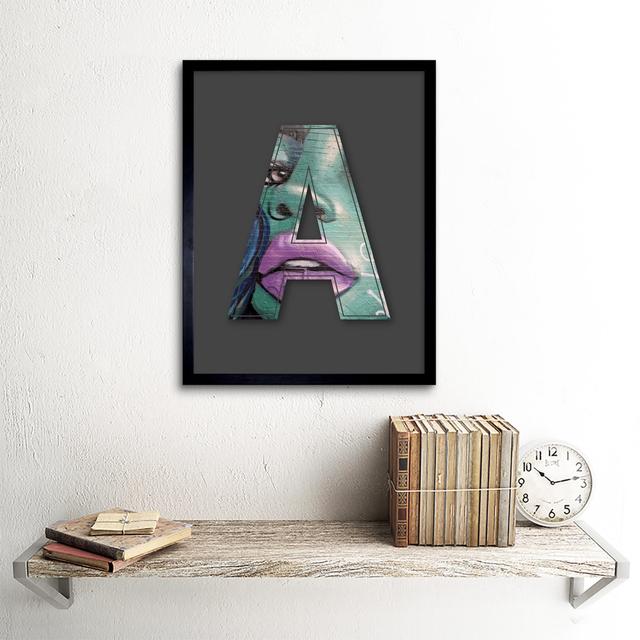 Letter A Womans Face Green Purple NYC Decorative Graffiti Mural Alphabet Initial Stencil Art Print Framed Poster Wall Decor 12X16 Inch Wee Blue Coo on Productcaster.