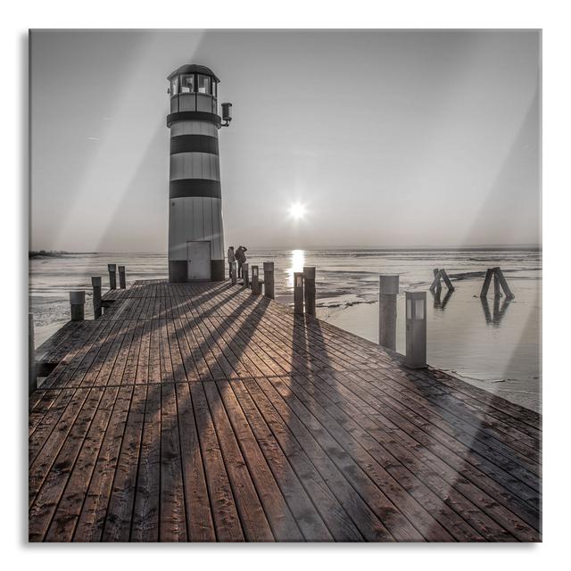 Lighthouse at the Pier - Unframed Photograph on Glass Longshore Tides Size: 70cm H x 70cm W x 0.4cm D on Productcaster.